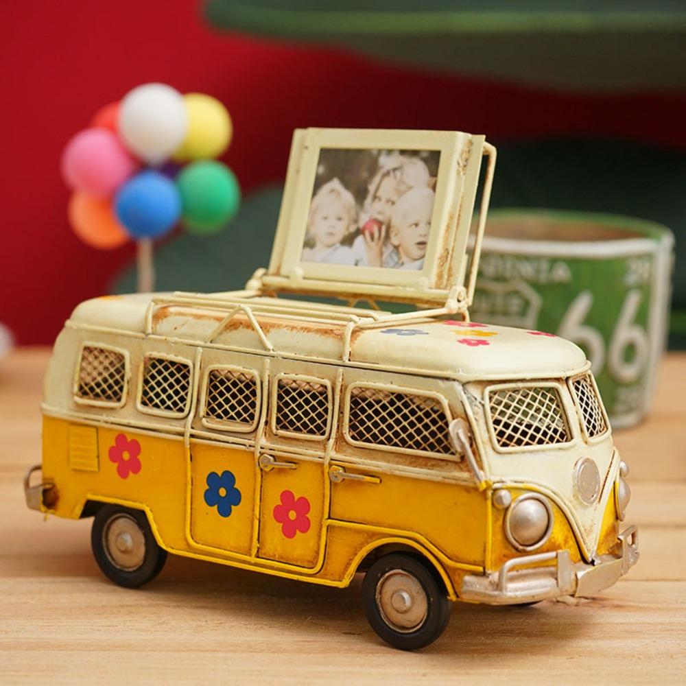 Large Campervan Model Retro Desktop Decoration Camper Van Model Metal Gift Iron Art Bus Piggy Bank Photography Props