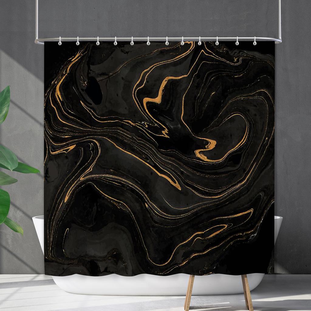 Shower Curtain Waterproof And Mildew-Proof Marble Pattern Bathroom Curtain Shower Curtain Partition Curtain Free Of Punching