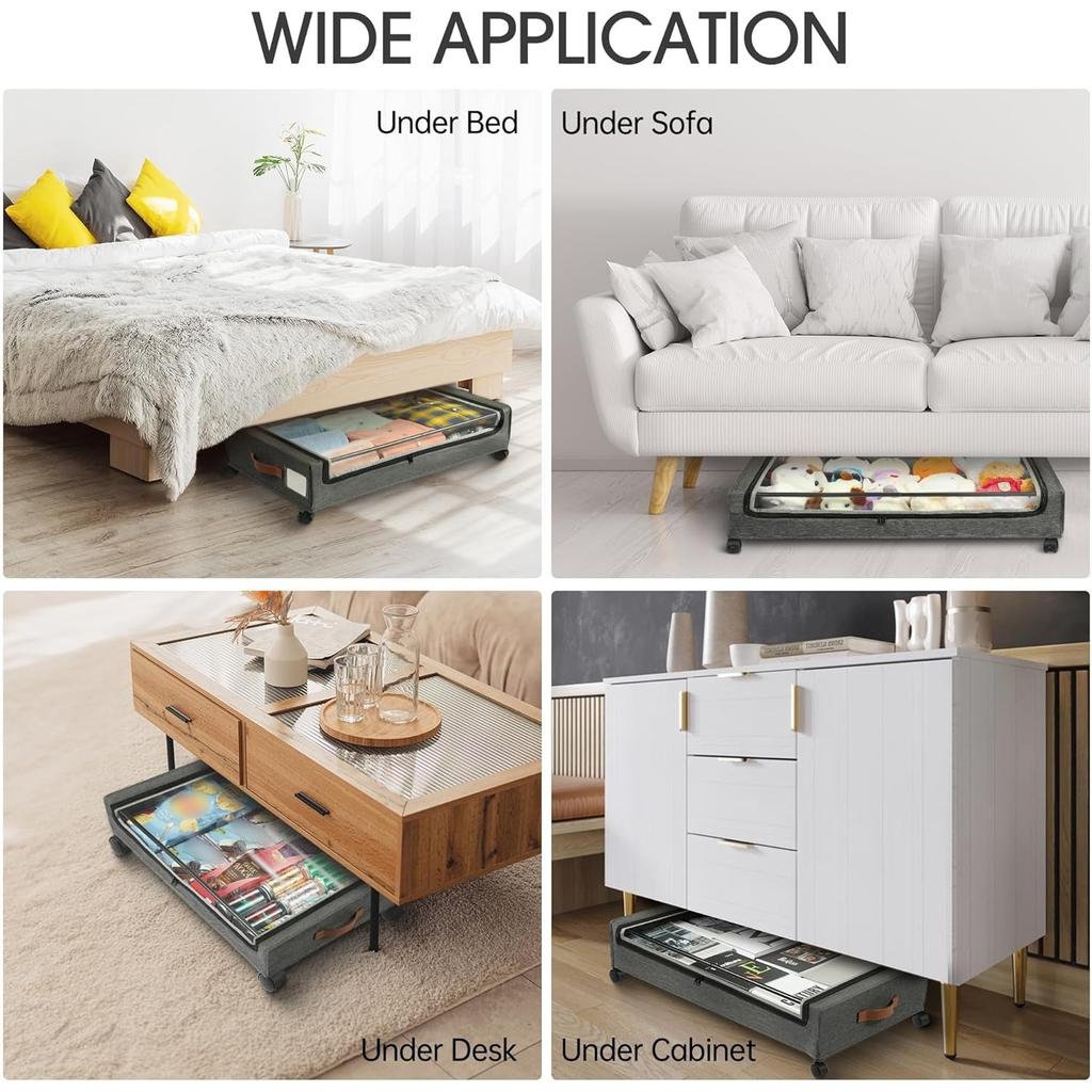 Under Bed Storage with Lockable Wheels Visible Window Under Bed Metal Drawers Large capacity Zipper Closure Home Organization