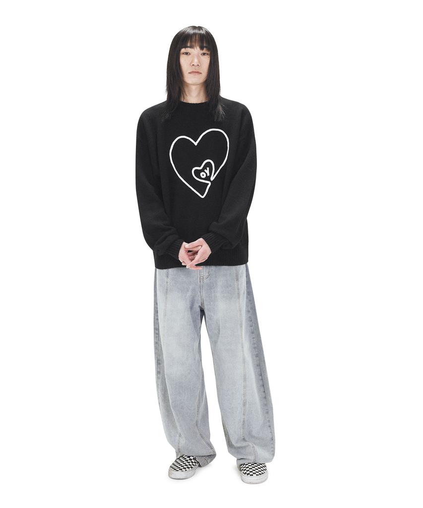 OHY Heart Handle Embroidered Knit - Black