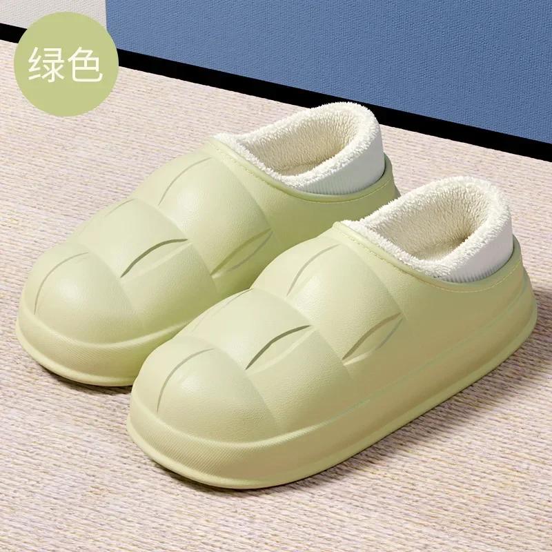 fashion Winter Women Thick Platform Waterproof Slipers Female Simple Non-Slip Flat Slippers Warm Plush Indoor Fur Cotton Shoes 2024