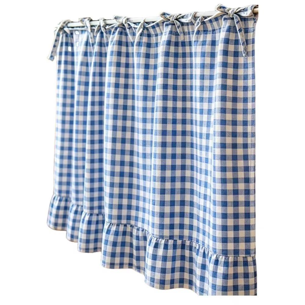 Ruffled Edge Farmhouse Plaid Kitchen Oven Skirt Cotton Privacy Partition Curtain  Porch