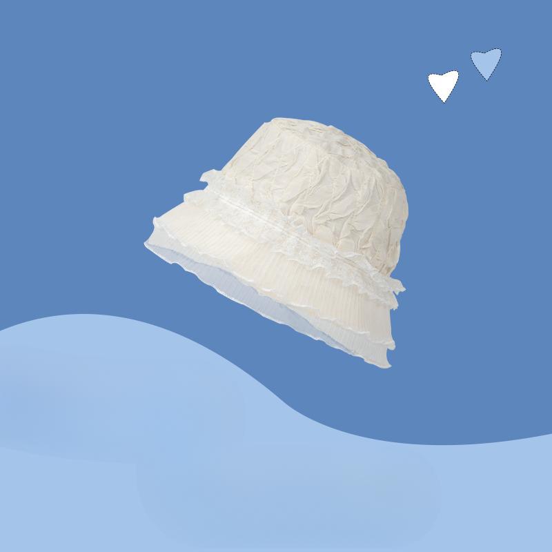 Summer Fisherman Hat Fresh Ruffle Leaf-Lying Hollow Fisherman Hat Beach Sunscreen Hood Girl Trendy