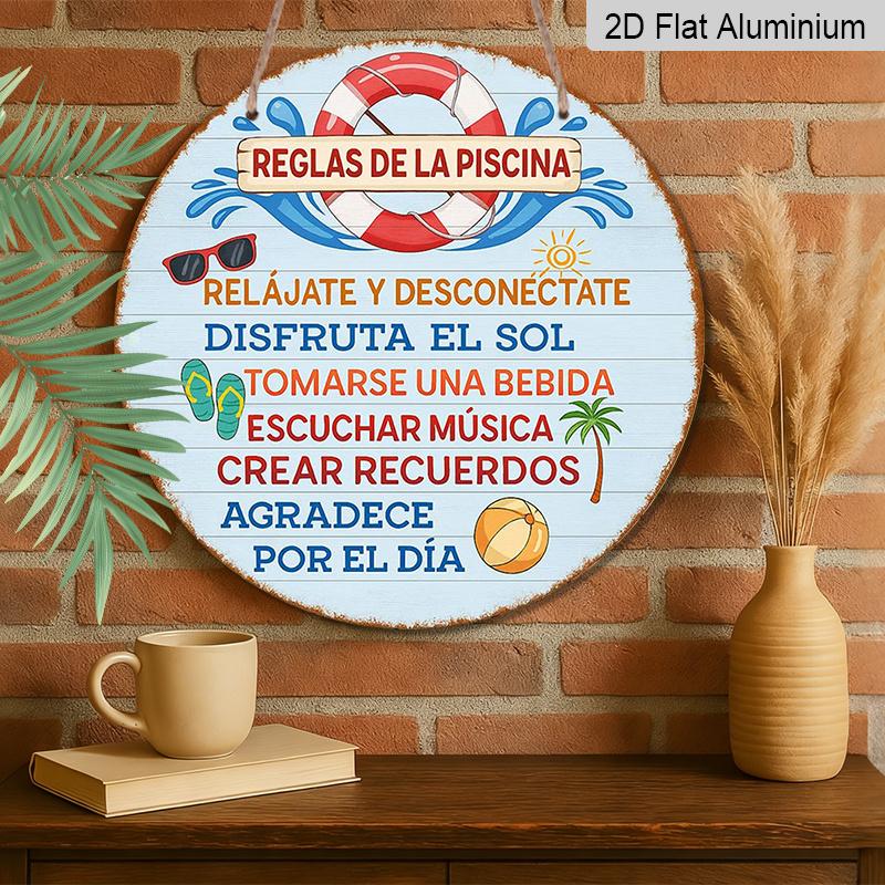 2D Flat, 1pc 7.87x7.87in/20x20cm Round Aluminum Sign, Vintage "Pool Rules" Decorative Plaque, "Summer Beach Fun & Relaxation Rules" Decorative Sign