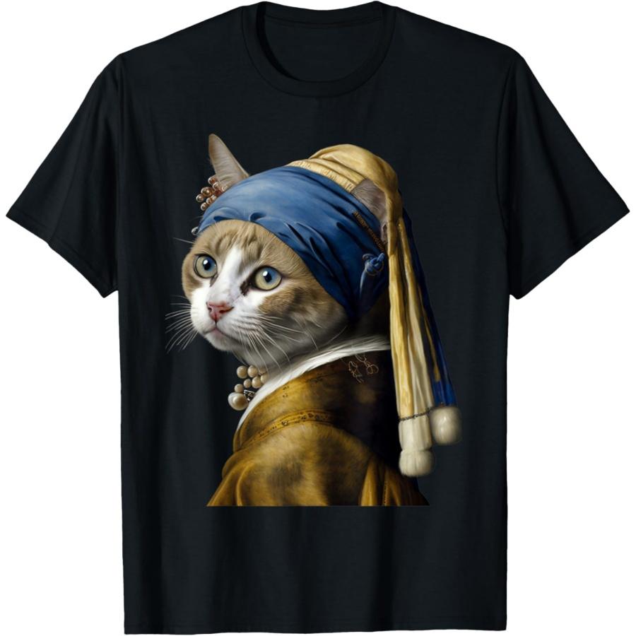 

Girl with a Pearl Earring Funny Cat Lovers T-Shirt(2) XXXXXL чорний