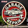 Vintage Metal Tin Sign Retro Garage Wall Art 2D Round Rustic Decor Car Tools Illustration Man Cave Workshop