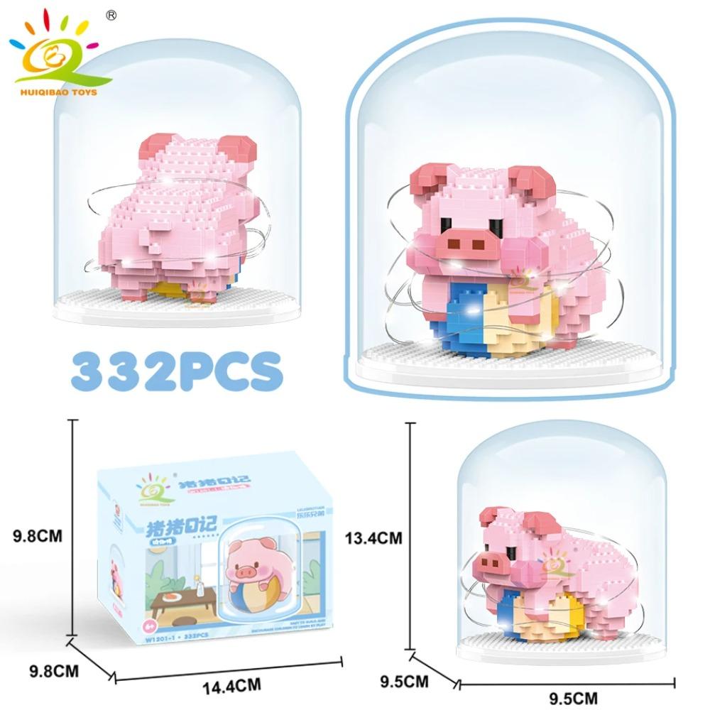 HUIQIBAO Mini Süßes Schwein Mikro Bausteine 3D Diamant Modell Tiere Steine DIY Stadt Bau Spielzeug für Kinder Kinder Geschenk
