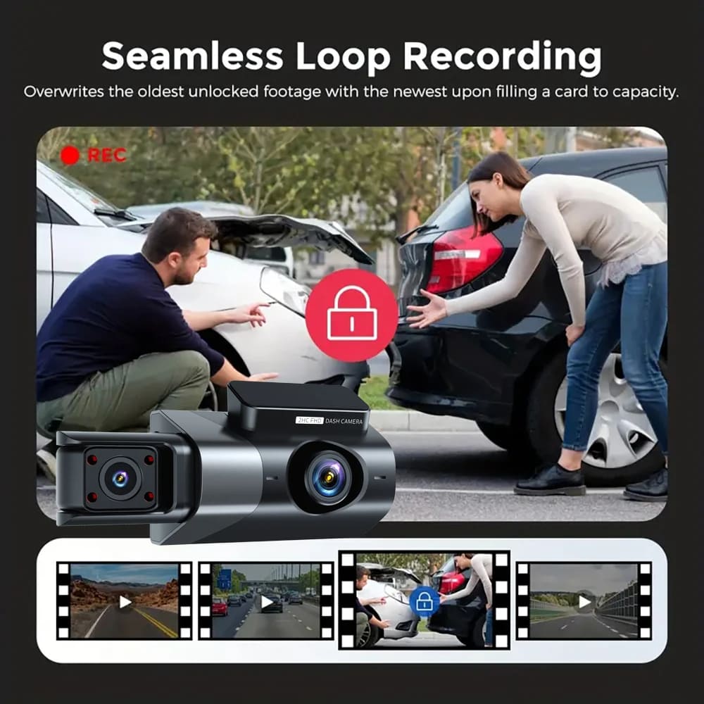 Câmera de painel de três lentes para carros Black Box HD 1080P Gravador de vídeo de carro com WIFI Visão noturna G-sensor Gravação em loop DVR Câmera de carro