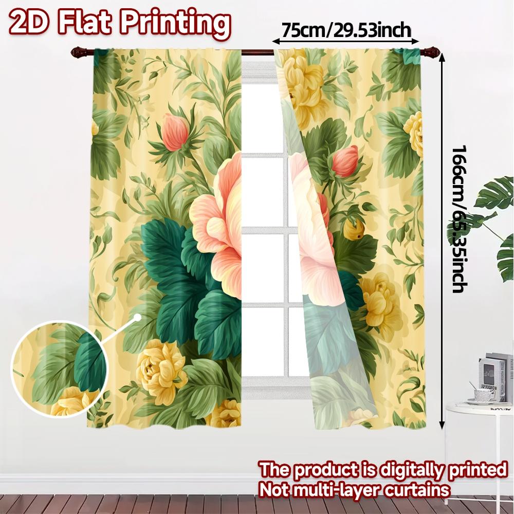 2D FLAT PRINTING 2pcs Curtains (Without Rod) Floral Elegance Design (8) New year Festival Fashion Curtains Durable Polyester