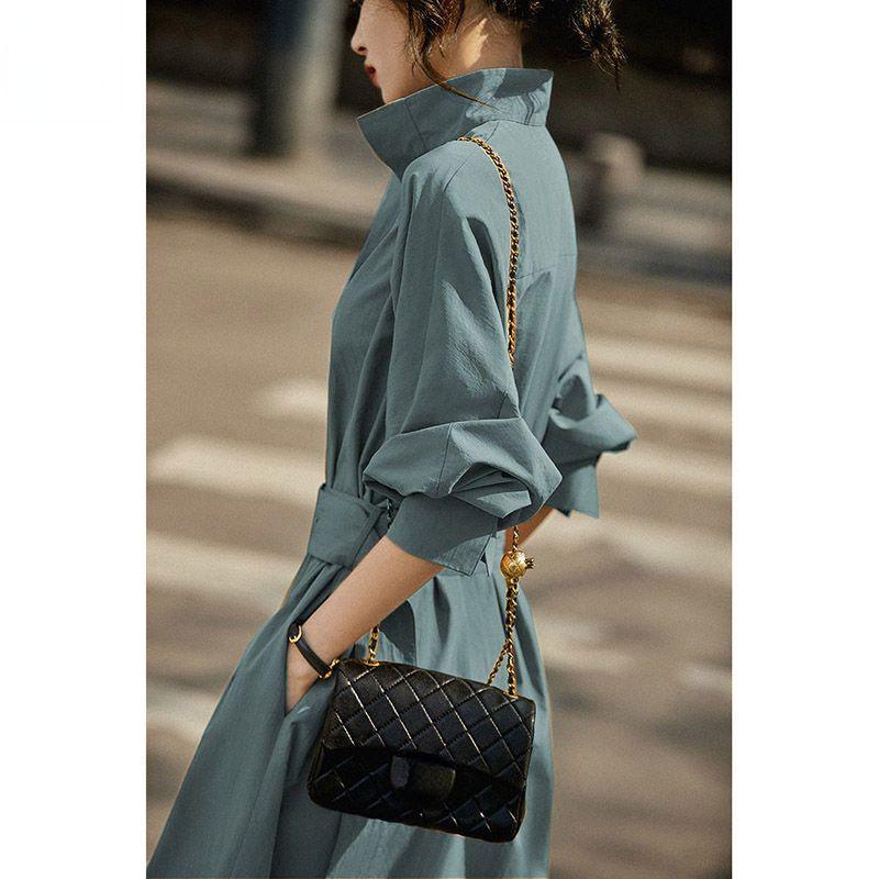 

Сукня в корейському стилі для жінок, проста стильна сукня А-силуету з поясом M синій