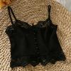 Lace Patchwork Single Breasted Short Crop Top with Exposed Midriff for Summer Slim Fit Outerwear Camisole