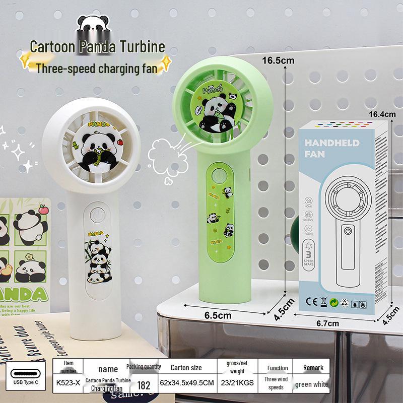

Summer Panda Mini Turbo Handheld Fan - USB Rechargeable, Three-Speed, Strong Wind, Portable Student Fan Color box packaging + USB charging cable