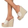 Fashion Sexy 15cm High Heel Platform Sandals Women's Woven Cotton Hemp Wedge Slides Summer Fashion Beach Slippers
