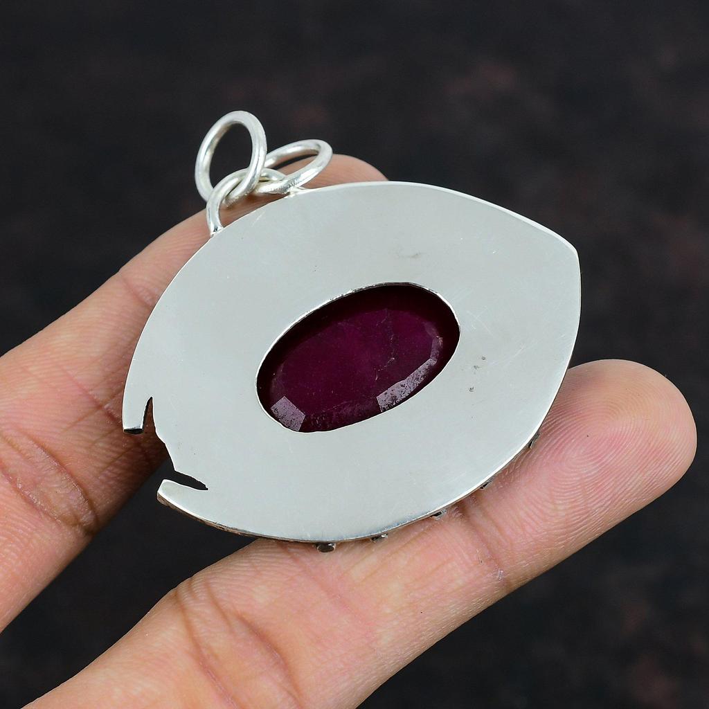 Faceted Kashmir Ruby Pendant Handmade Real Gemstone Pendant 925 Sterling Silver Pendant Designer Pendant Kashmir Ruby Jewelry Gifts For Mom