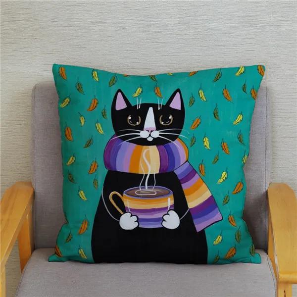 Cartoon Cycling Cat Print Cushion Cover Super Soft Pillowcase 45x45  Home Decor
