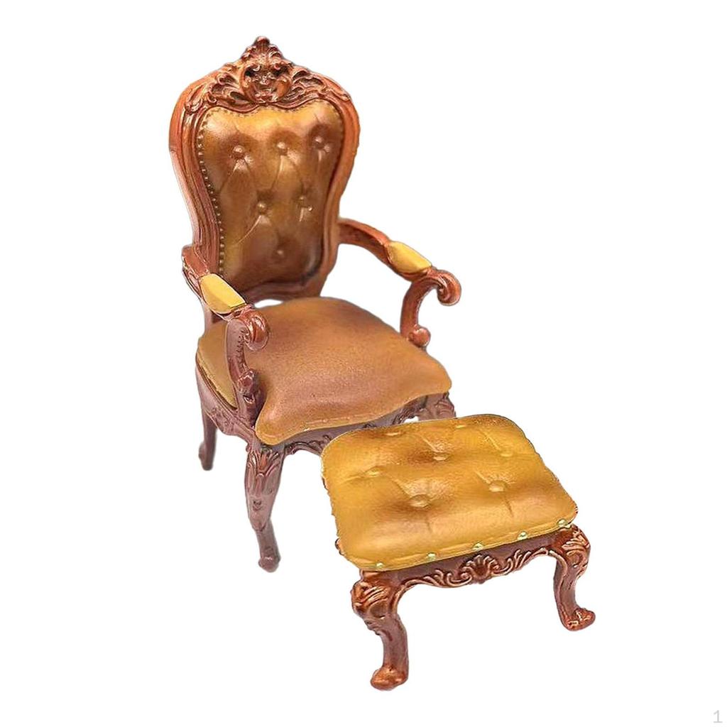 2 Pieces 1/12 Dollhouse Chair and Foot Stool, Simulation Accessories Toy, Doll