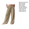 Damen Hose Hohe Taille Gerade Weiter Bein Lange Hose mit Elastischem Bund Tiefe Taschen Knitterarm Casual Hose