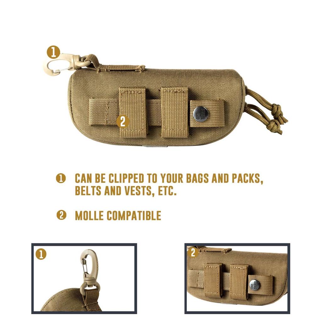 ONETIGRIS Sunglasses Case for Eyeglasses and Other with Hook and MOLLE Included Accessories, Belt, (Green)