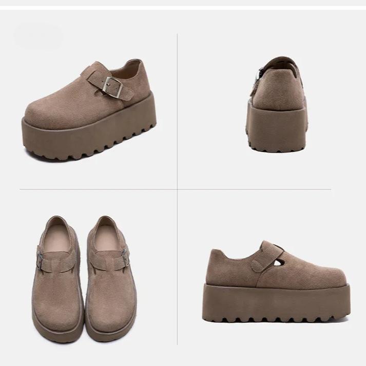 Johnature Retro Thick Soled Loafers Casual Height Increasing Versatile Women's Flat Platform Shoes