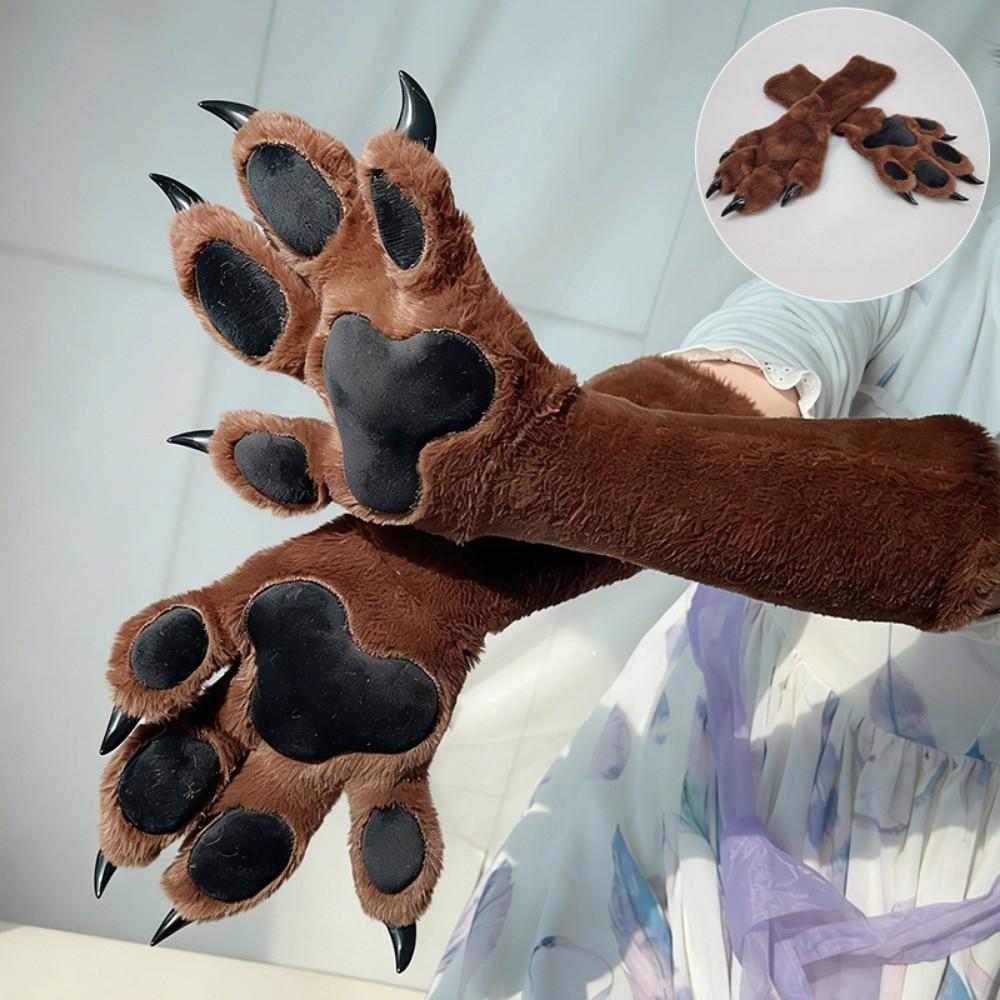 New Faux Fur Animal Fursuit Paw Gloves with Nails Plush Pads Animal Claw Mittens Thicken Cartoon Cosplay Paw Glove Props