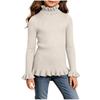 Girls' Color Knit Top with Lace Collar - Casual Pullover for Daily Wear