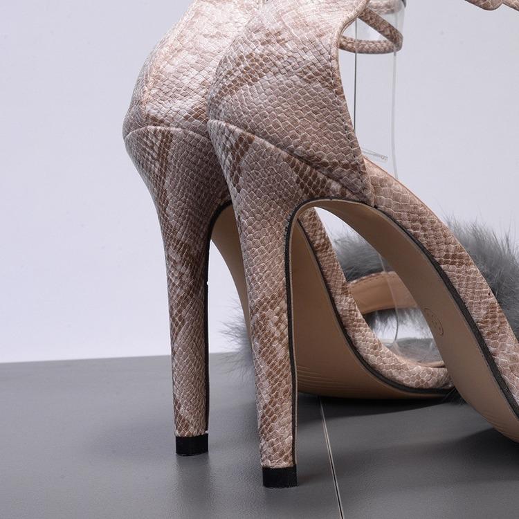 fur ankle strap heels
