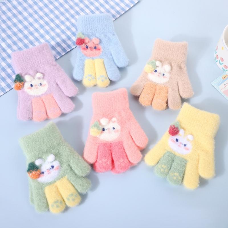 Winter Gestrickte Samt Babyhandschuhe Niedlicher Hase Kinder Warme Fäustlinge Mädchen Outdoor Winddicht Vollfingerhandschuhe