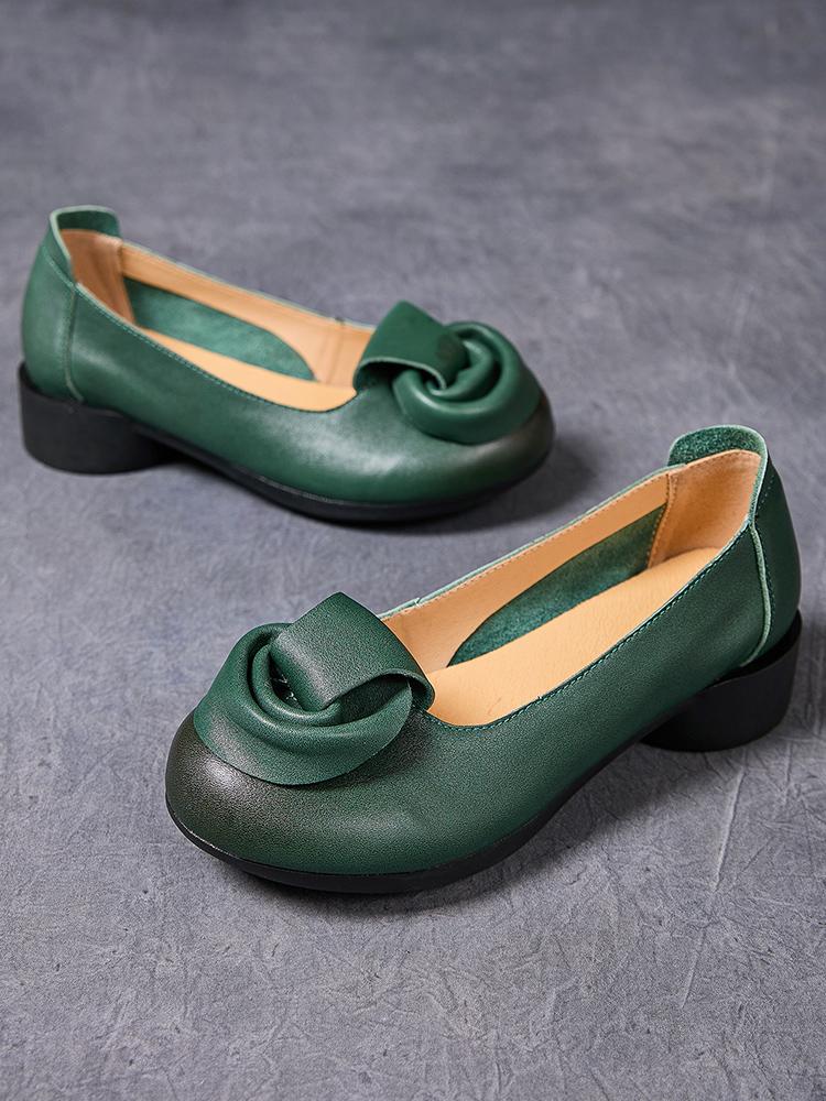 

GKTINOO Spring Summer Women Pumps Retro Lady Med Heels Slip On Flower Pumps Handmade Women Genuine Leather Shoes 40