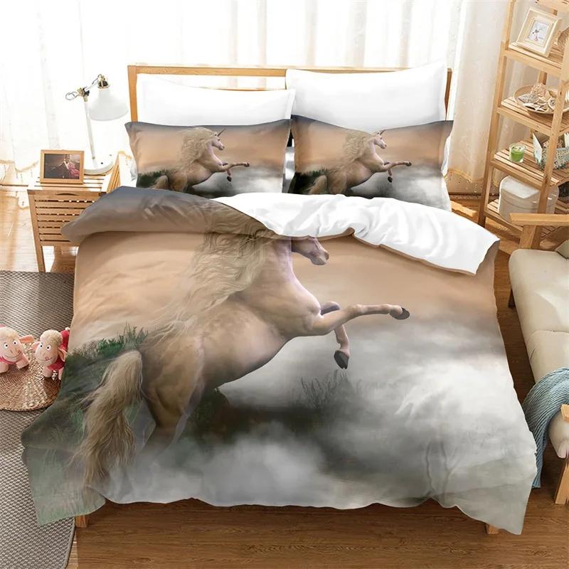 Bettdecke Weißes Einhorn Twin Size Süßes Fliegendes Pferd Bettwäsche-Set Für Teenager Kind Mädchen Mikrofaser Wildtier Bettdecke