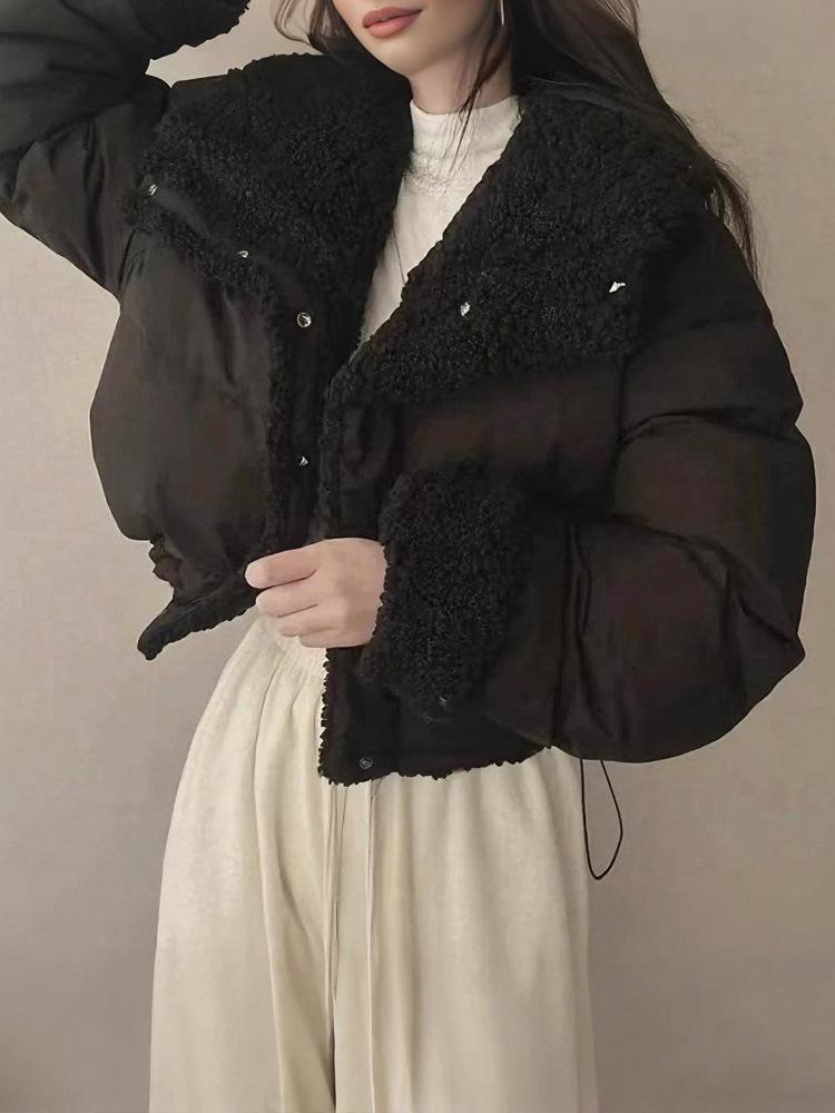 Korean Style Women's Lambswool Winter Coat 2025: Thickened Cotton-Padded Jacket for Casual Petite Warmth