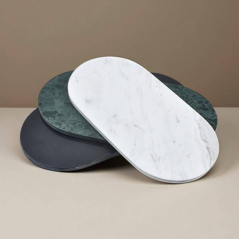 Elegant Natural Marble Oval Bathroom Tray