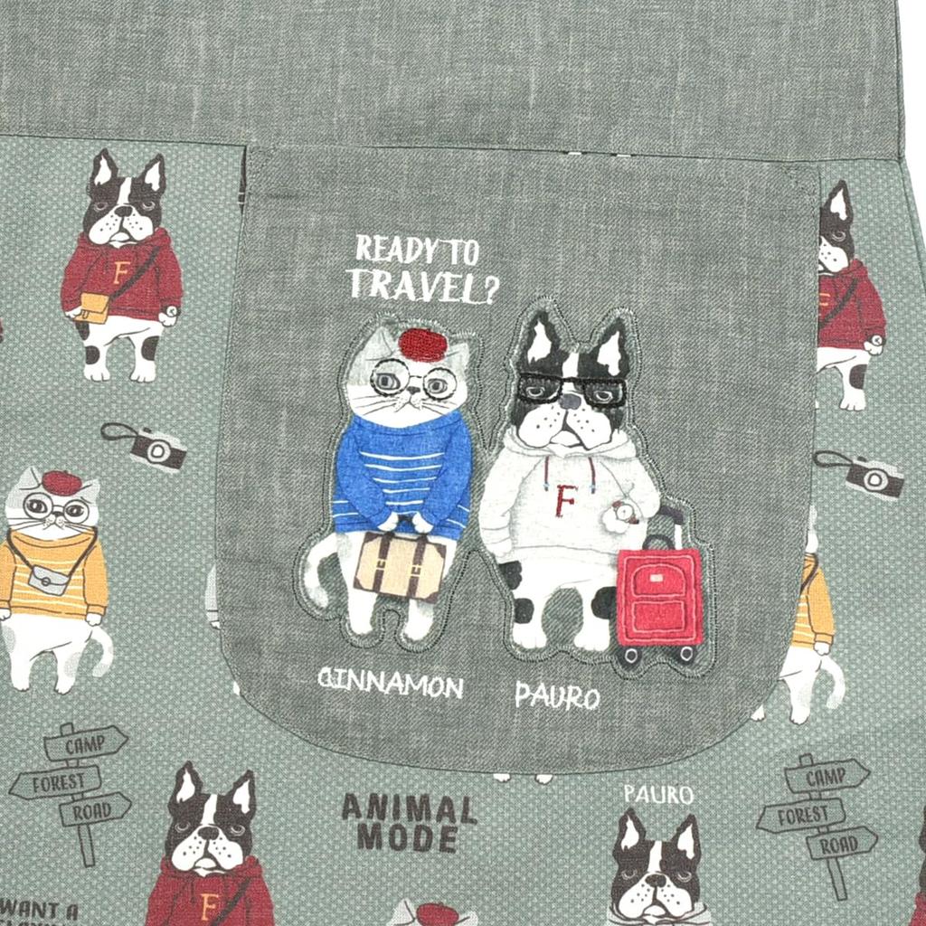 Apron Animal Mode Button Ribbon Open Apron 247538 Green [Kusuguru Japan] M-L