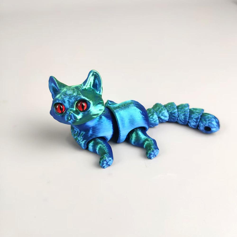 

3D Printed Cartoon Cat Figurine with Movable Joints - Creative and Cute Toy Figure 12CM Small, Bagged