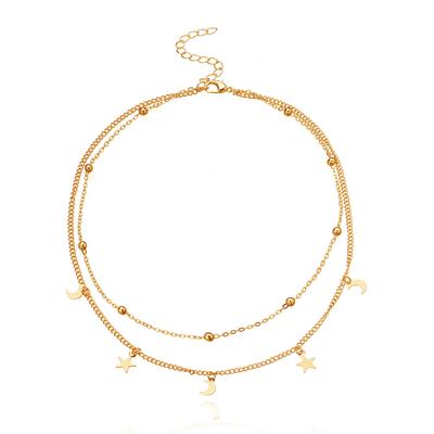 Multi-layer Necklace Women Alloy Moon Star Decoration Choker Neck Chain Girls Neck Jewelry