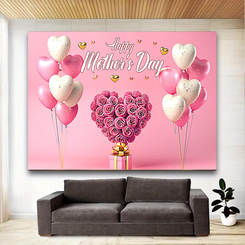 Happy Mother's Day Backdrop for Photography Love Heart Pink Balloons Floral Flower Mother's Party Decor Background Photo Studio