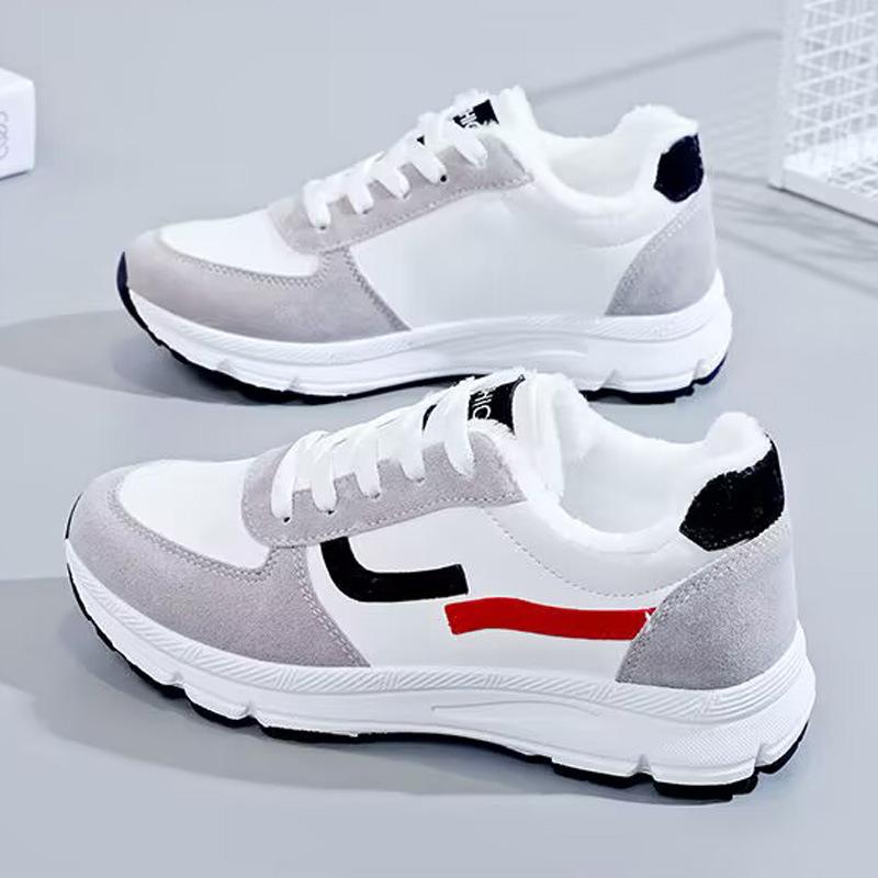 2025 autumn and winter new low-top cotton shoes leather surface piled thickened waterproof thick sole heightening sports dad shoes student shoes