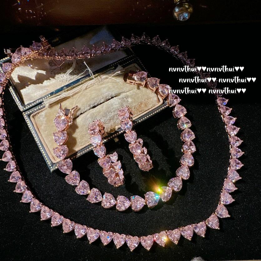 Papalacha Love Gemstone Necklace, Rich Family Daughter Gold, Plated With 18K Gold, Barbie Powder Heart High Carbon Zircon Bracelet.