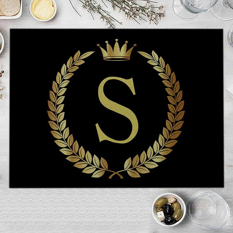 1PC Home Decor Black Gold Letter Printing Linen Placemat for Dining Table Drink Coaster Home Decoration Modern Kitchen Cup Pads
