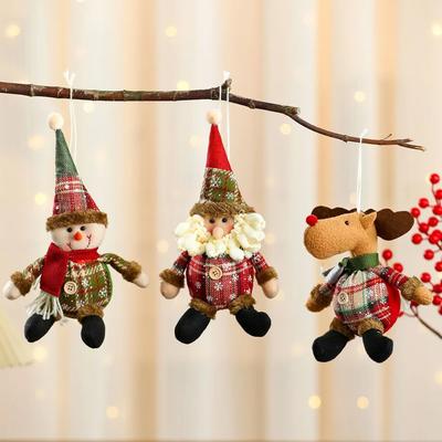 Nouveau Pendentif Boule Bouton Tissu à Carreaux Tridimensionnel Décoration de Fête de Noël