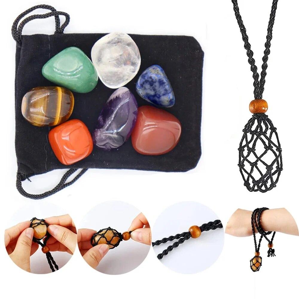 7pcs/Set 20-30mm Irregular Natural Stone Yoga Stone Bracelet Mesh Pocket Weaving DIY Jewelry Making Necklace Pendant Accessory