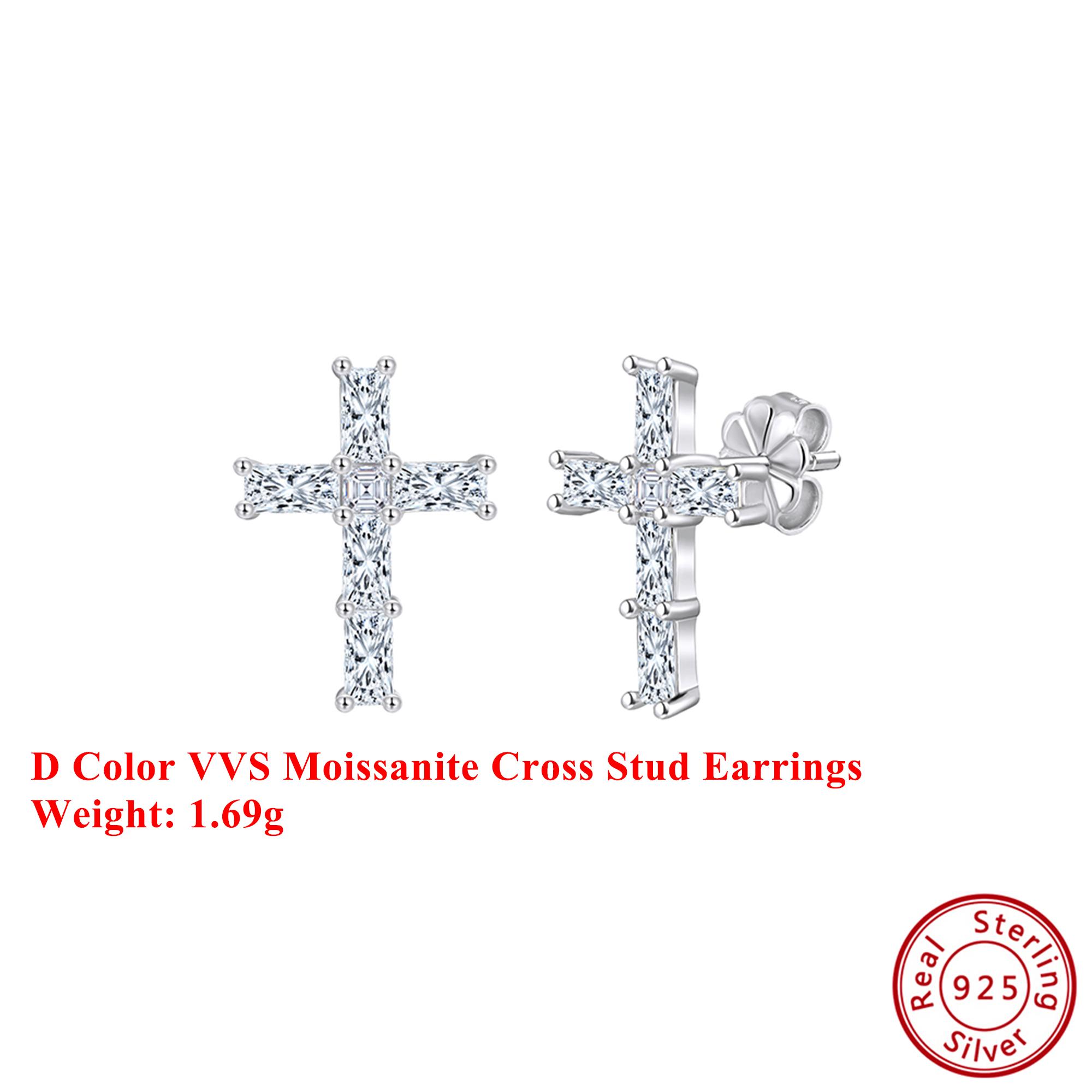 

Effie Queen 14k Gold D Color VVS Moissanite Cross Stud Earrings Religious Jewelry for Women Anniversaries and Casual Wear MOE17 серебряный