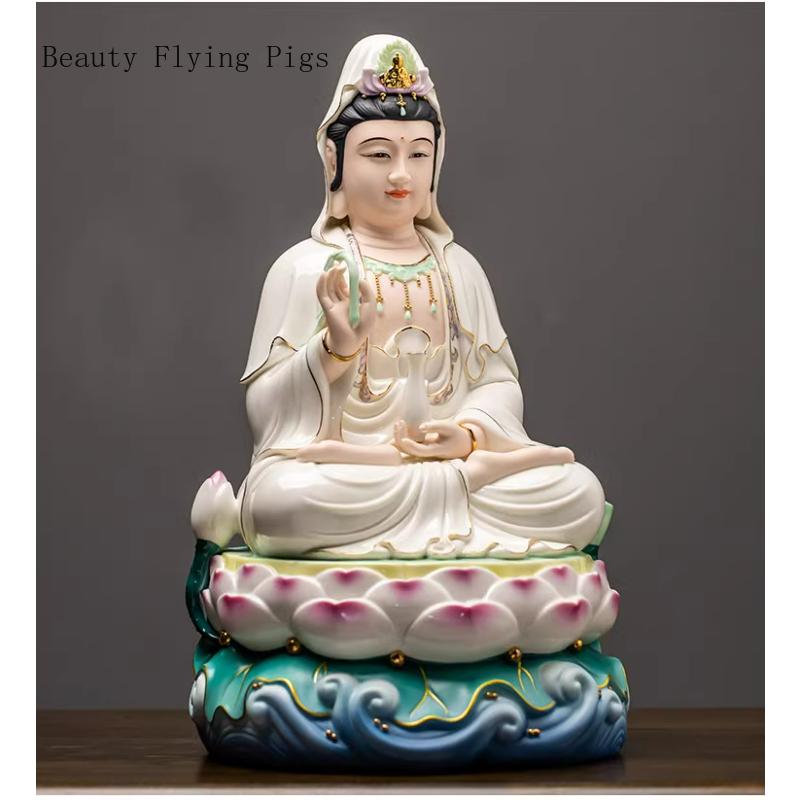 1PCS18x17x25cm Ceramic Guanyin Bodhisattva Buddha Statue Shakyamuni Bodhisattva Ksitigarbha King Worship Ornament