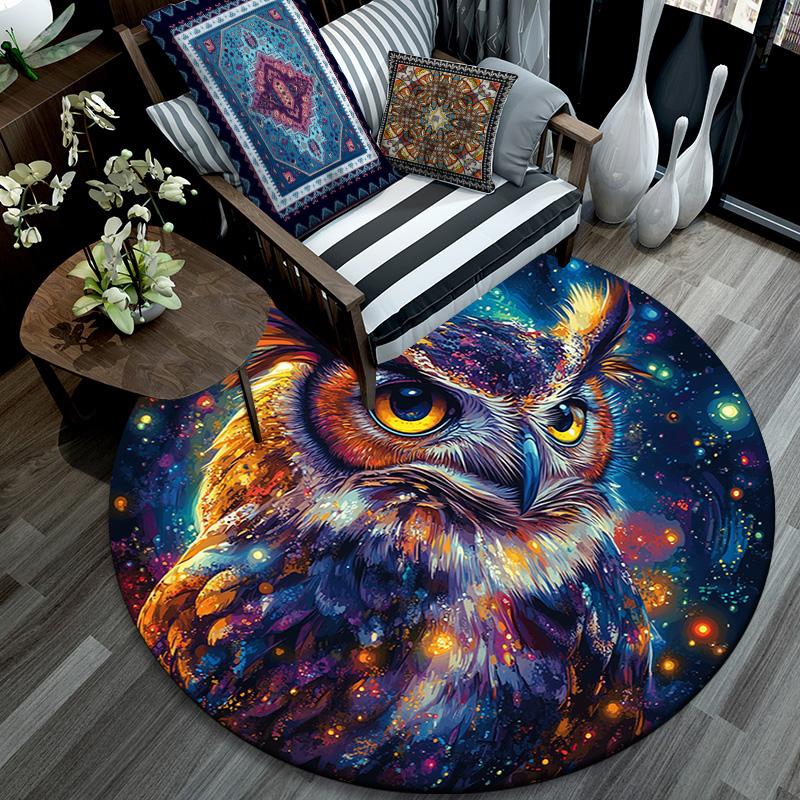 Cosmic Owl Round Area Rug,Carpet Rug for Living Room Bedroom Sofa Playroom Decor,Non-slip Floor Mat