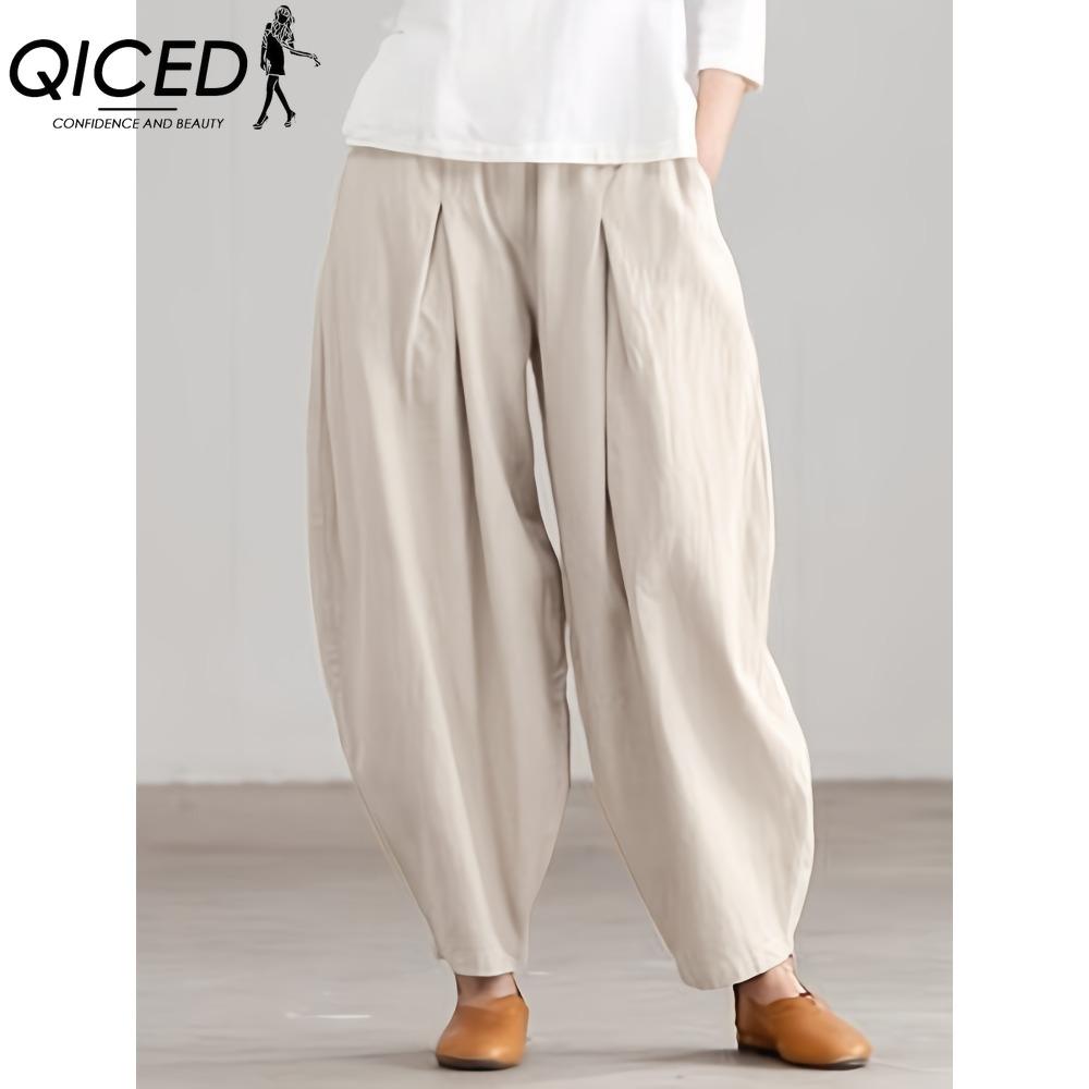 

QICED Жіночі Модні Повсякденні Однотонні Штани та Капрі з Принтом XL