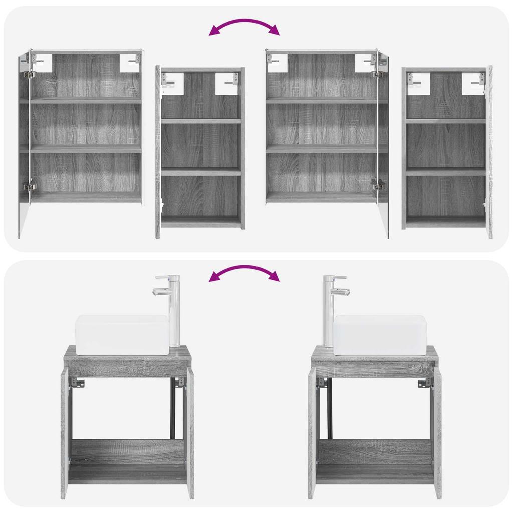 Bathroom Cabinet Set 5 Pcs Grey Sonoma 53 X 15.5 X 70 Cm