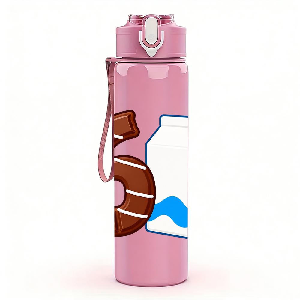1PC Number Six Milk Bottle Combo Print 750ml Color Plastic Water Bottle Leakproof Flip Straw Lid For Sports Office Home Use