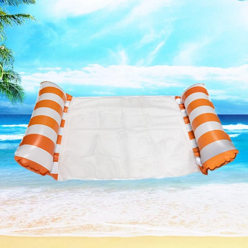 New Inflatable Four-tube Deck Chair with Mesh, Floating Bed, Water Play Hammock, Striped Foldable Mesh Floating Chair
