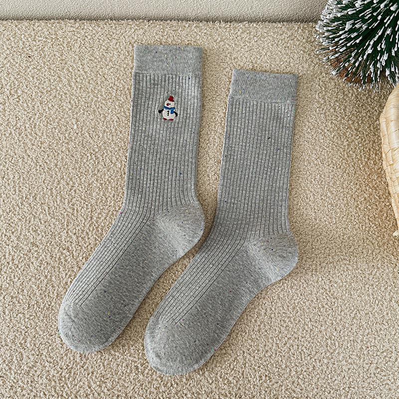 

Women s Mid-Calf Christmas Embroidery Socks - Warm, Thick Ruffled Autumn/Winter Style One Size світло-сірий колір