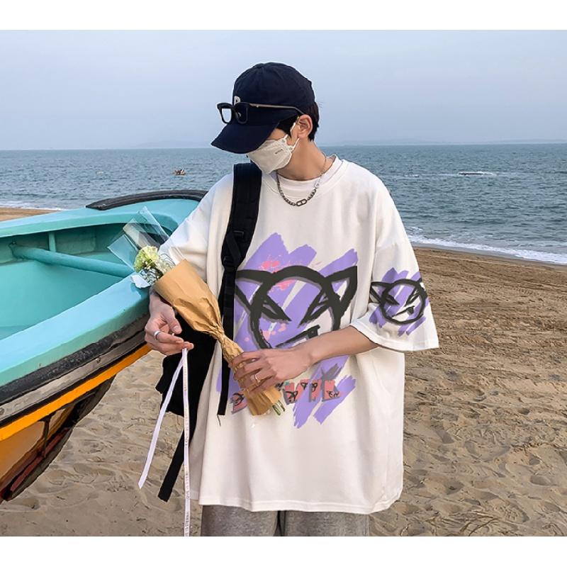 Męskie koszulki z krótkim rękawem list nadruk graficzny moda markowe koszulki dla mężczyzn odzież męska koszulka casual mężczyzna lato koreański Retro topy dla