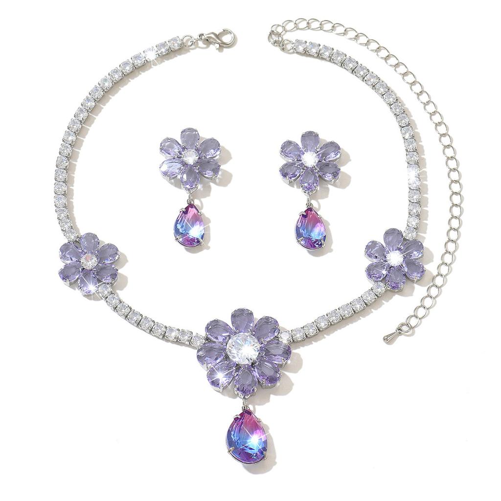 Flower Bridal Necklace Light Luxury Copper Inlaid Zircon Neck Chain Style Fashion Suit Banquet Evening Dress Accessories